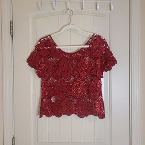 Vintage Red Brocade Lace Holiday Top